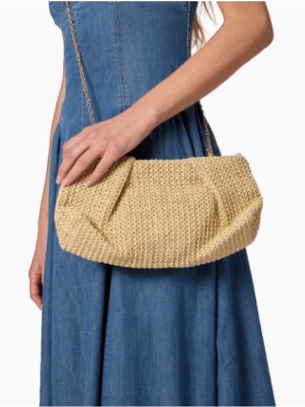 NWT Capittana Straw Clutch Crossbody Bag Gold Chain Beach Resort Natural
